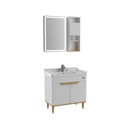 China Customized Modern American Hot Sale Modern Bathroom Solid Wood Vanity With Ceramic Basin for sale