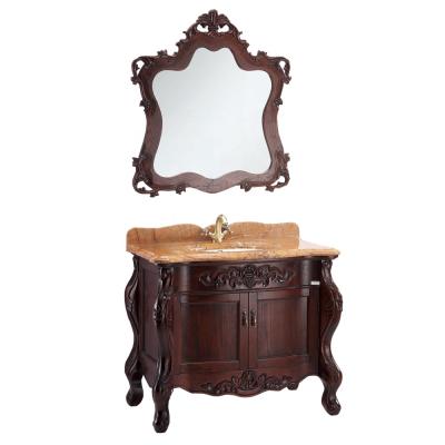 China Traditional Vintage Floor And Mirror Standing Solid Wood Luxury Bathroom Cabinet Furniture for sale