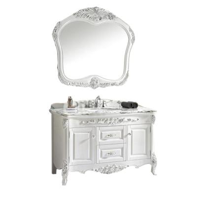 China Traditional Classic Wood Hand - Carved Luxury Noble European Style White Antique Bathroom Vanity for sale