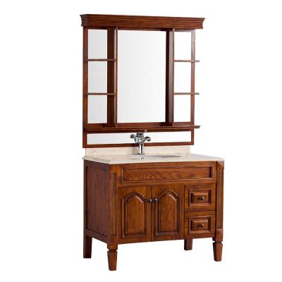 China Traditional Antique China Bathroom Cabinet Storage Vanity With Single Sink Basin And Mirror for sale