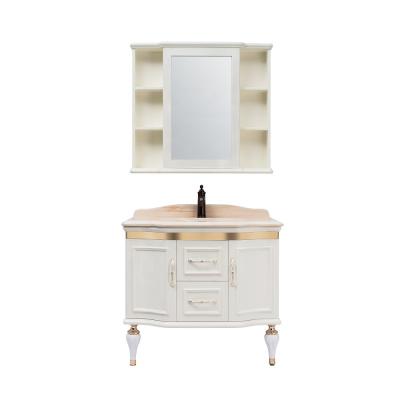 China Traditional Luxury Bathroom Vanity Cabinet Solid Wood Classic Bathroom Furniture With Marble Top for sale