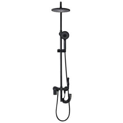 China With Slide Bar Quality Thermostatic Matte Black Double Bathroom Shower Column Rain Shower Sanitary Set for sale