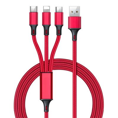 China Promotions Gifts Custom Nylon Braided USB Extension Cable 3 in 1 USB Charging Cable For Type C IPhone Micro Smart Phone for sale