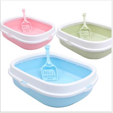 China Stocked Pet Toilet Cat Litter Box Open Top Free Standing With A Scoop Cat's Litter Semi-Enclosed Basin for sale