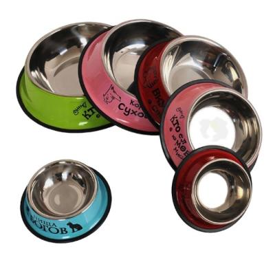 China Stainless Steel Pet Bowl Dog Food Bowl Cartoon Cat Dog Viable Printed Non-Slip Basin for sale