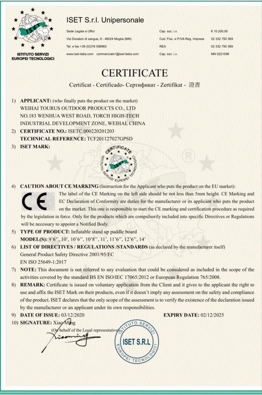 CE - Weihai Tourus Outdoor Products Co., Ltd.