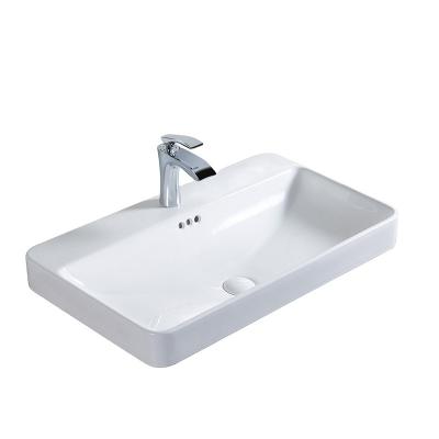 China Best Selling Sanitaryware Solid Surface Ceramic Semi Recessed Sink Bathroom Porcelain Basin Sinks for sale