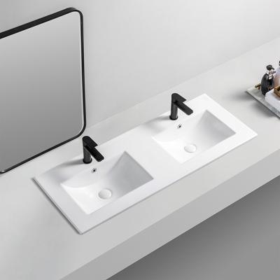 China Modern Double Sink Logo Design Hotel Project Bathroom Wastafel Thinedge Ceramic Cabinet Wash Basin Sink for sale