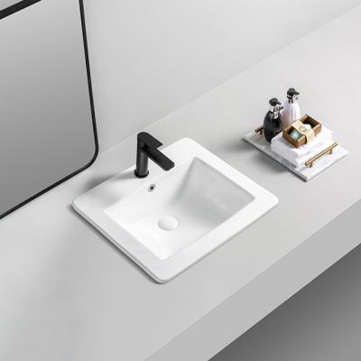 China Small Rectangle High Ceramic Feather Edge Single Wash Basin Cabinet Luxury Hotel Cuencas Single Flatness Bathroom Sink for sale