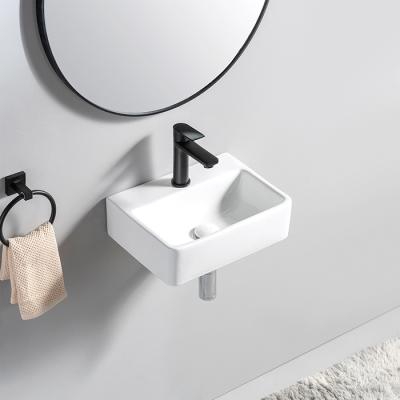 China Hung Wash Basin Hung Wash Basin Mini Rectangle Glaze Porcelain Basin Lavandino Bagno Bathroom Smooth High Temperature Wall for sale