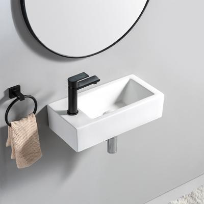 China Modern Custom Sanitair Single Hole Art Wall-Mount Drop Down Wastafel Bathroom WC Basin Porcelain Hanging Wash Basin for sale