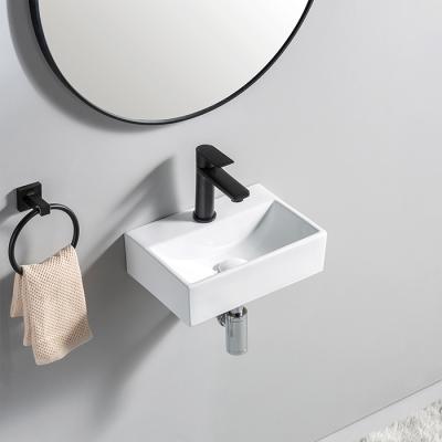 China Wall Sink Sospeso Design Modern Unique Rectangle Small Bathroom Ceramic Basin Hang Mounting Mini Lavatory Wash for sale