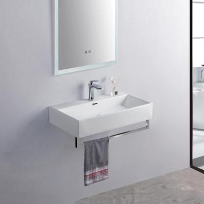 China Japanese Modern Ceramic Rectangle Wall Mounted Bathroom Sinks del cuarto de bano Wall Hung Sink With Towel Bracket for sale