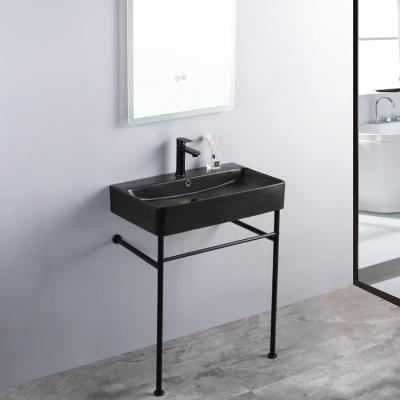 China Hotel modern wastafel mandi bracket washbasin ware rectangle Matte Black Bathroom Sink With towel kamar sanitary rack for sale