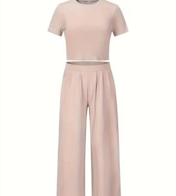 China Anti-wrinkle Casual matching two-piece set short sleeve & wide leg pants outfits for sale