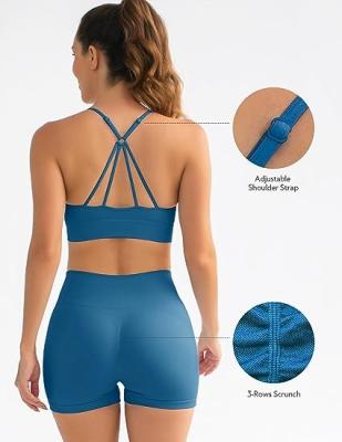 China Anti-Bacterial fitness suit 2-piece rib seamless high waist shorts yoga suit for sale