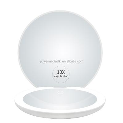 China Lighted 1 X / 10 X LED Makeup Compact Magnifying Rechargeable Mirror With 3 Colors Light for sale