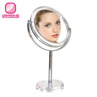 China Lighted Acrylic Clear Desktop Makeup Mirror With 10x Magnification 360 Degree Rotation Cosmetic Mirror Tabletop Vanity Mirror for sale