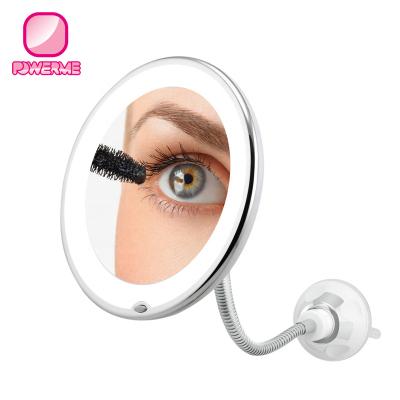 China Lighted 10X Magnifying Wall Mounted Makeup Mirror With Led Light And Flexible Gooseneck For Bathroom for sale