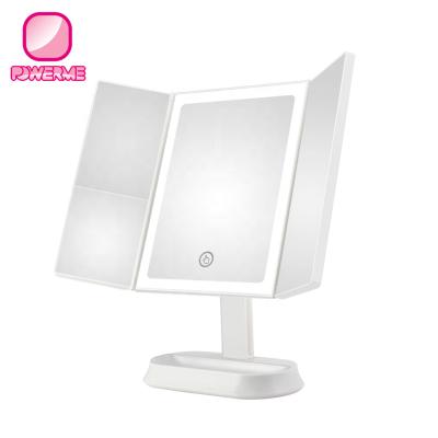 China Makeup Mirror Cosmetic Top Selling Triple LED Lighted Vanity Lighted USB Rechargeable Table Top Mirror for sale