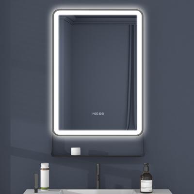 China Bright LED Lighted Bathroom Wall Mounted Vanity Mirror with Shelf, Dimmable Touch Switch Control, Adjustable Lights for sale