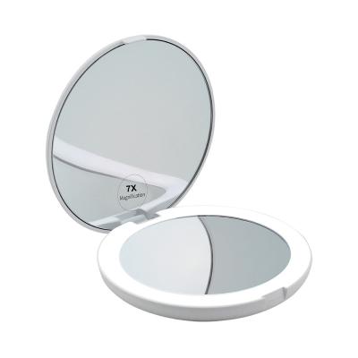 China Hot Tour Lighted Amazon LED Double Side Lighted Magnifying Cosmetic Mirror For Travel Portable Pocket Mirrors for sale