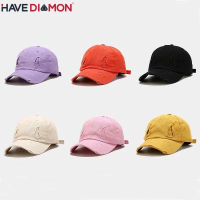 China COMMON Amazon Selling Distressed Sports Hats Baseball Cap Hat Plain Denim Red Baseball Cap For Woman for sale