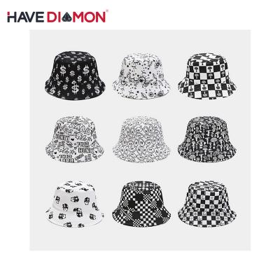 China Wide Custom Design Logo Cool Printed Bucket Hat Spring and Summer Barred Brim Fisherman for sale