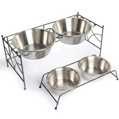 China Sustainable Double Bowl Feeding Stainless Steel Material Iron Frame Cervical Spine Guard Dog Bowl Wholesale Pet Food Bowl for sale