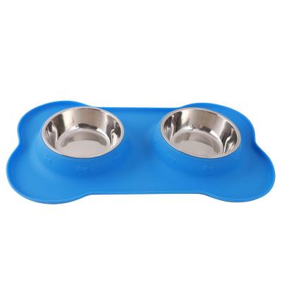 China Wholesale Non-automatic Drinking Water Dog Food Dog Basin Mat Dog Bowl Pet Double Pet Bowl Silicone Pet Bowl Stainless Steel for sale