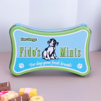 China Recycled Materials Factory New Arrival Pet Treats Dog Bone Shape Tin Box Cute Tin Pet Treatment Packing Box Candy Storage Box for sale