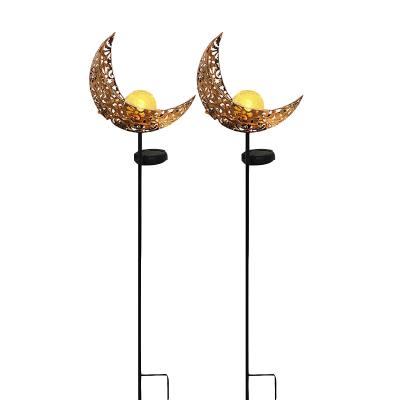 China Garden 2 Pack Outdoor Solar Lights Pathway Decorative Moon Split Glass Globe Garden Lights Stake Metal Light For Garden Yard Patio for sale