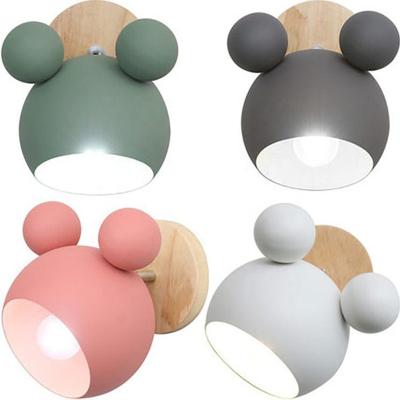 China Nordic Wooden Cute Wall Lamps E27 Cute Cartoon Styling Colorful Wall Sconces Bedroom Bedside Reading Lights Decorative Lights for sale