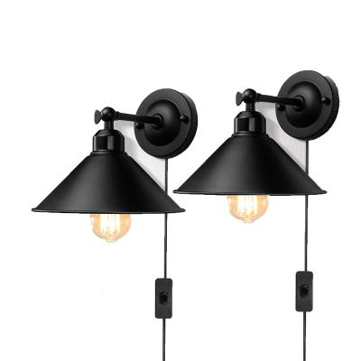 China Amazon Retro Cute Hot Sale Industrial Iron Wall Sconce American Industrial Sconce With Plug Rope Dimmable LED Wall Lamp Bedside Nights Light for sale