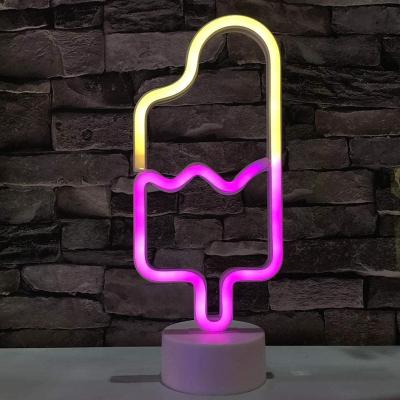 China Wholesale LED Neon Sign Light Night Desk Lamp Neon Popsicle Room Decoration LED Shaped Light with Stand for Party Fashion Show bedroom child room for sale