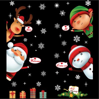 China Santa Snowflake Reindeer Snowman Cartoon Hot Sale PVC Christmas Window Sticker Waterproof Window Stickers for sale