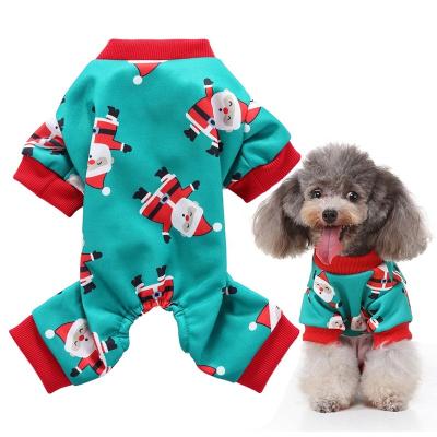 China Sustainable Indoor Christmas Pet Pajamas Santa Print Dog 4 Legs Clothes for sale