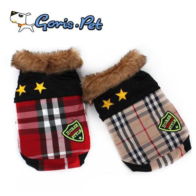 China Viable Classic Plaid Wool Collar Winter Fleece Dog Jackets Coat for sale