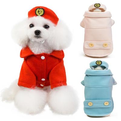 China Sustainable Luxury Double Sided Cotton Overcoat Crochet Dog Clothes With Beret for sale