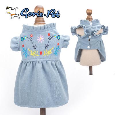 China Flower Viable Cute Embroidery Little Dog Jean Dress for sale