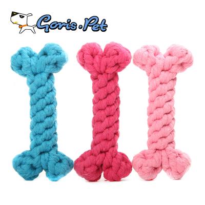 China Sustainable Eco Friendly Colorful Hard Bone Shaped Dog Cotton Rope Chew Toys for sale