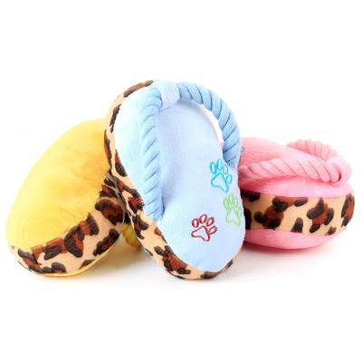 China Sustainable Cute Squeaky Durable Cotton Rope Slippers Plush Dog Chew Toy for sale