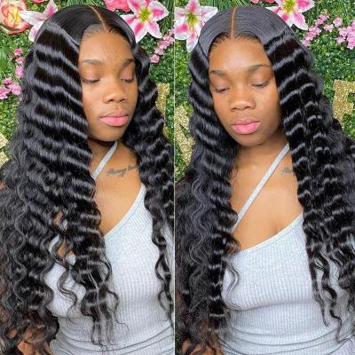 China 13x6 Deep Wave Human Hair Lace Front Wigs 14-28inch Pre Plucked Brazilian Hair Wigs For Black Women for sale