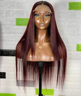 China Straight Hair #350 #99J Customized Straight Hair Lace Closure Wig 4X4 Human Hair Wig 150% Colored Density for sale