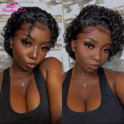 China Brazilian Virgin Hair Lace Front Wig Cuticle Aligned Hair Straight Pixie Cut Hair Wigs Pre Plucked Curly Lace Frontal Wig for sale