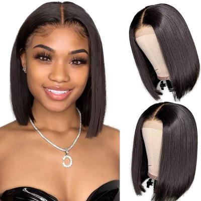 China 2022 Factory Wholesale Hair Silky Straight Wave Lace Front Bob Wig Virgin Brazilian Hair 13*4 Lace Frontal Hair Wigs For Black Women for sale