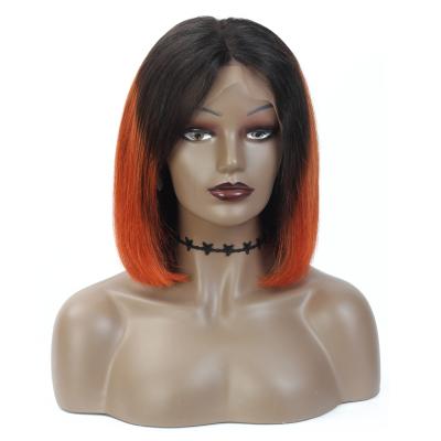 China Silky Straight Wave Lace Front Short Bob Wigs Ombre 1b/30 350 99J 150% Density Remy Human Hair Wigs Pre-Plucked Straight Wigs for sale