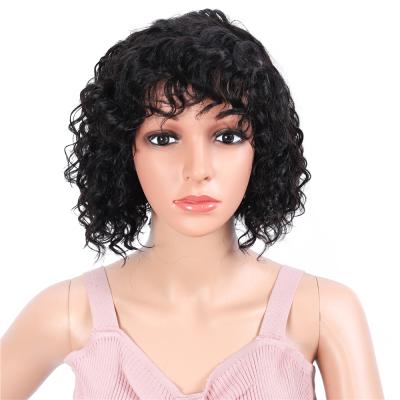 China Barely Shedding Thick Smooth Soft Bob Machine Made None Lace Water Wave Wig With Short Tied Cut Virgin Cuticle Aligned Human Hair Wigs For Blackwomen for sale