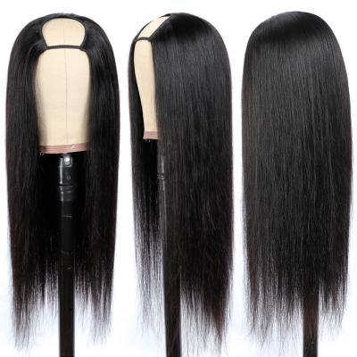 China Wholesale Factory Price Glueless Remy Human Hair Silky Straight Wave Wigs 180%Density Non Sew In Color U Part Hair Natural Wigs For Black Women for sale