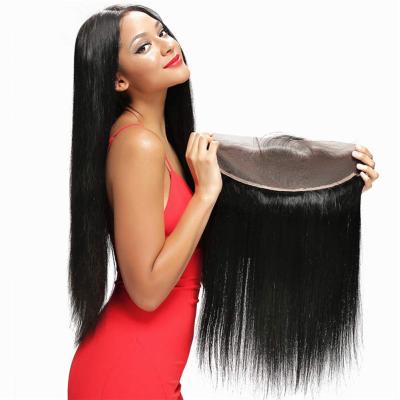 China Silky Straight Wave 13X4 Lace Frontal Closure Hair Free Part Pre-Plucked Remy Hair Brazilian Straight Ear To Ear Lace Closure With Baby Hair for sale